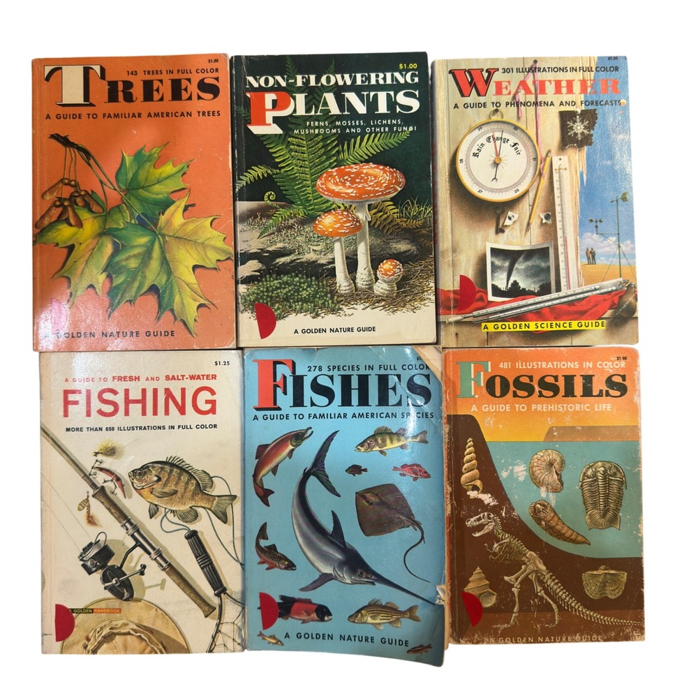 Golden Press Vintage Nature Guide Lot 1960s Trees Plants Weather Fish Fossils